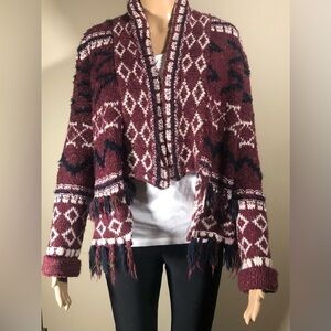 Anthropologie Moth boho fringed knit cardigan